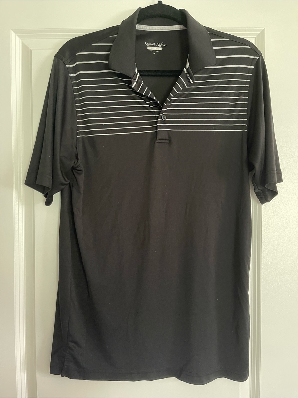 Kenneth Cole Black Polo with White Horizontal Stripes